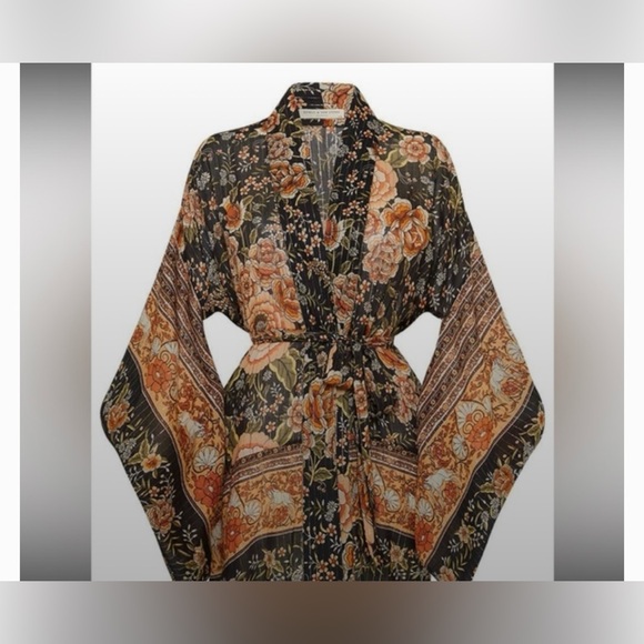 Spell Floral Kimono Robe in Black and Orange - Picture 2 of 4